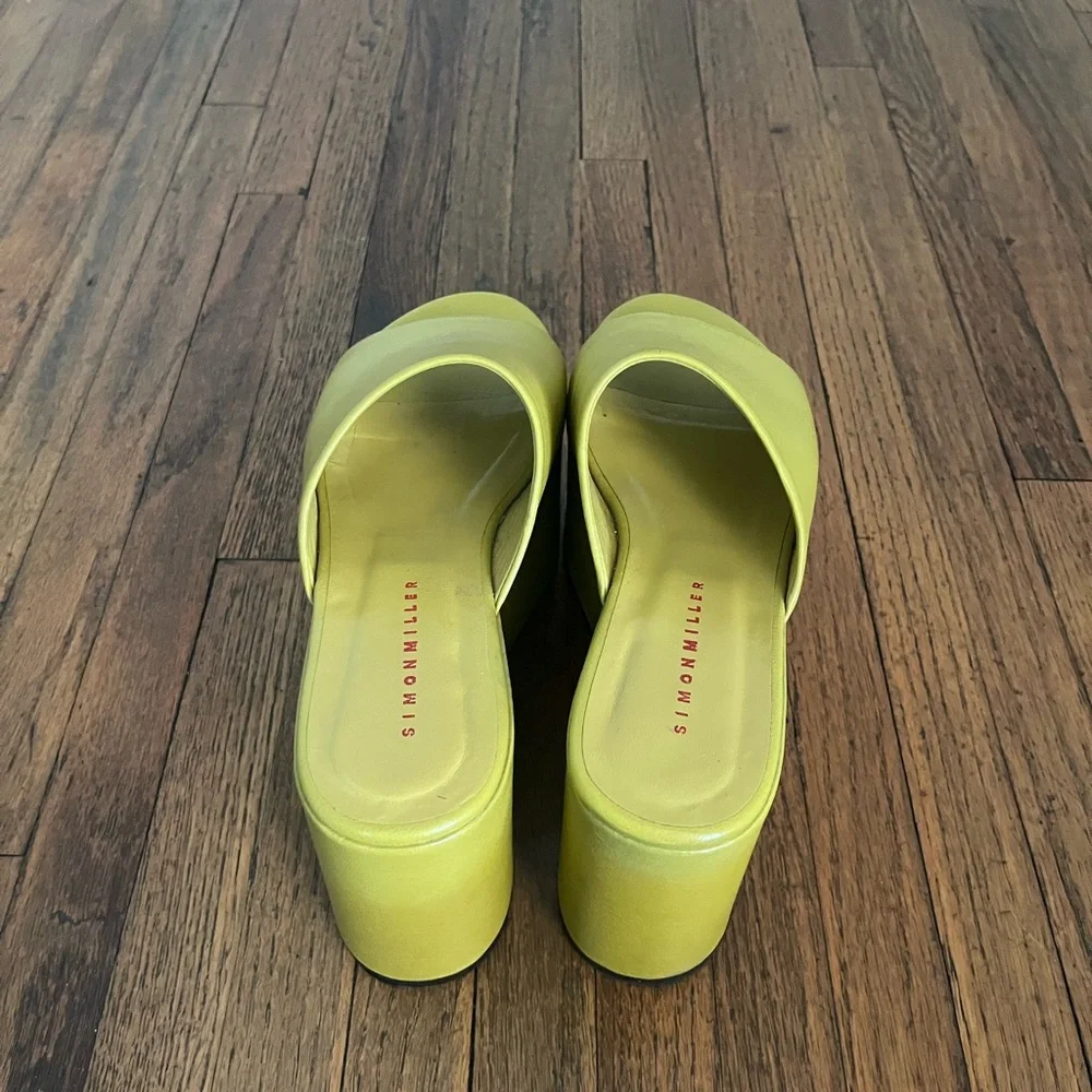 SIMON MILLER Blackout Sea Lemon Yellow/Green Platform Leather Slides Sandals